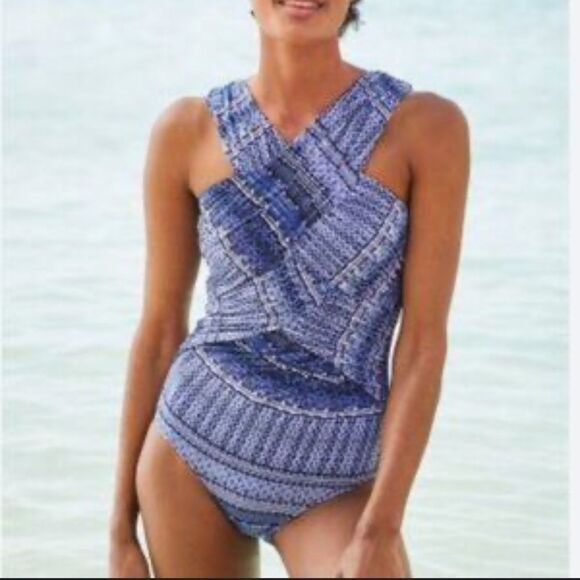 GARNET HILL RUCHED Crossover One-Piece SWIMWEAR Size 10 - Picture 4 of 8